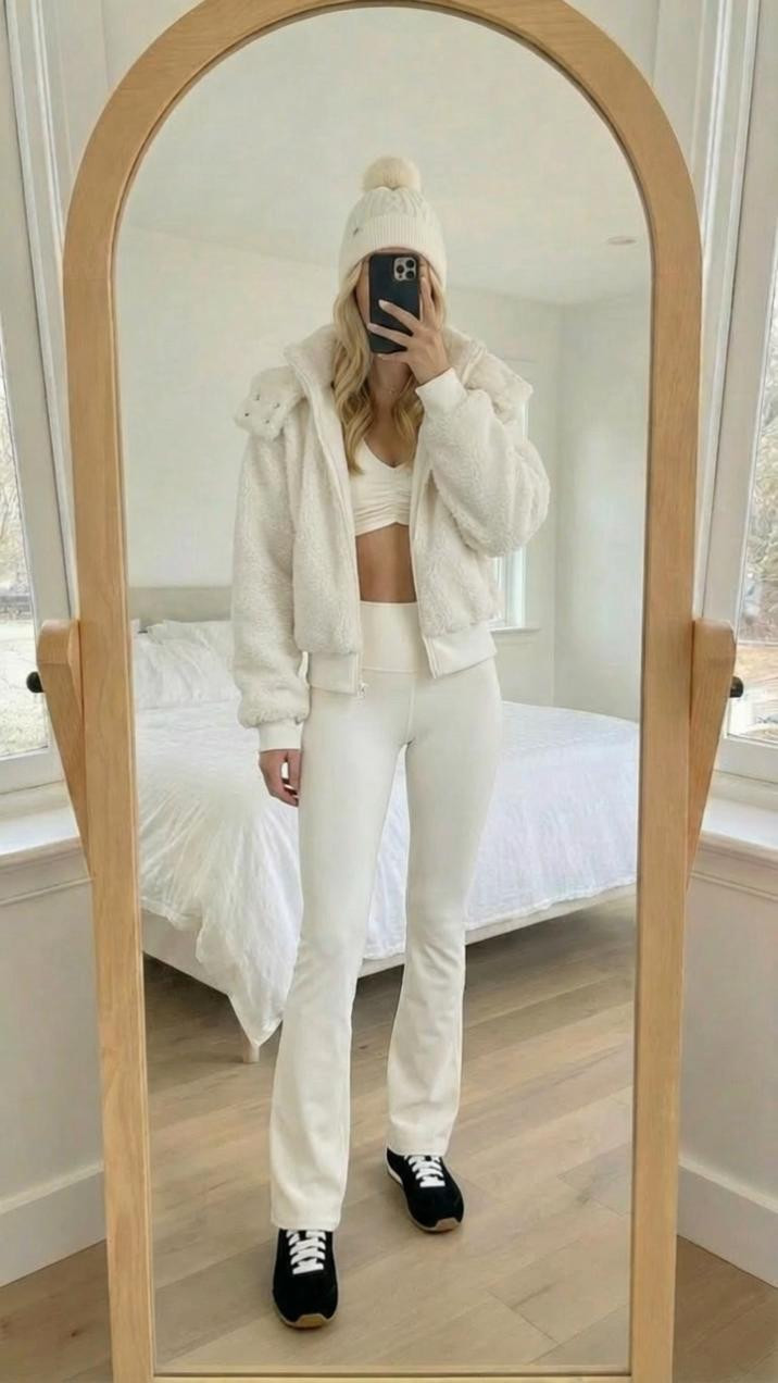 **All-white athleisure that feels clean, elevated, and effortless 🤍**
This ALO white fleece jacket paired with a white tank and white leggings is the ultimate cool-girl workout uniform. It’s minimal, timeless, and somehow makes you feel instantly more put together—even on days when you’re running on coffee and errands. The fleece adds that cozy, luxe layer while still feeling breathable and light, and the fitted tank + leggings combo keeps everything sleek and flattering underneath.

This is one of those outfits that works for *everything*: morning workouts, Pilates, walking the neighborhood, travel days, or grabbing coffee after the gym without changing. The monochrome white makes it look intentional and expensive, while the ALO fit keeps it comfortable and functional. Add sunglasses and a tote and it’s an easy off-duty model vibe.

If you love athleisure that looks polished but feels like loungewear, this is a go-to you’ll reach for constantly.

**Keywords:** ALO white fleece jacket, white athleisure outfit, monochrome workout set, white leggings outfit, Pilates outfit, yoga wear, luxury activewear, clean girl aesthetic, gym to street look, elevated athleisure, mom workout outfit

#AthleisureWear #WorkoutStyle 


 

#LTKActive