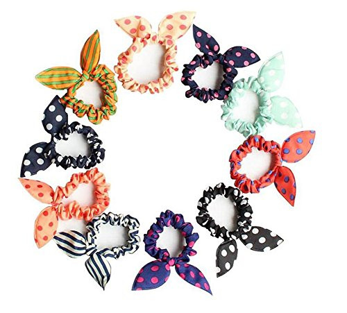 10PCS Rabbit Ear Hair Bands Bow Ties Ponytail Holder Elastic Cotton stretch Hair Ties Hair Styling T | Amazon (US)