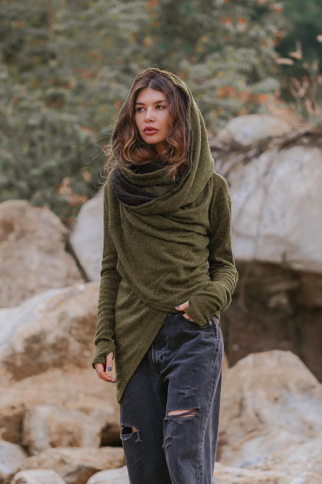 Womens Hooded Sweater Coat Nyx / Half Season Coat Pullover / Bohemian | Etsy (US)