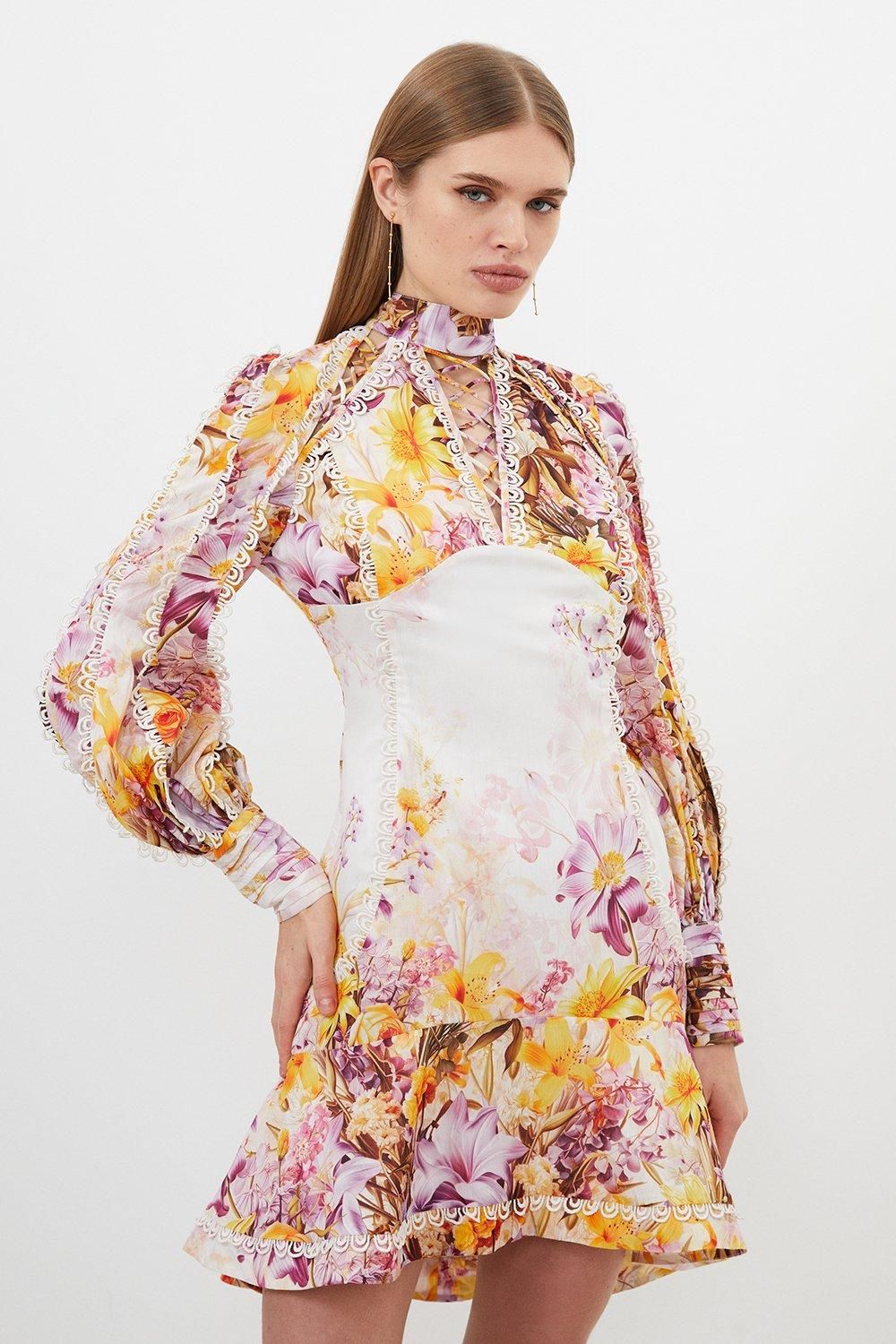 Trailing Floral Woven Mini Dress | Karen Millen US