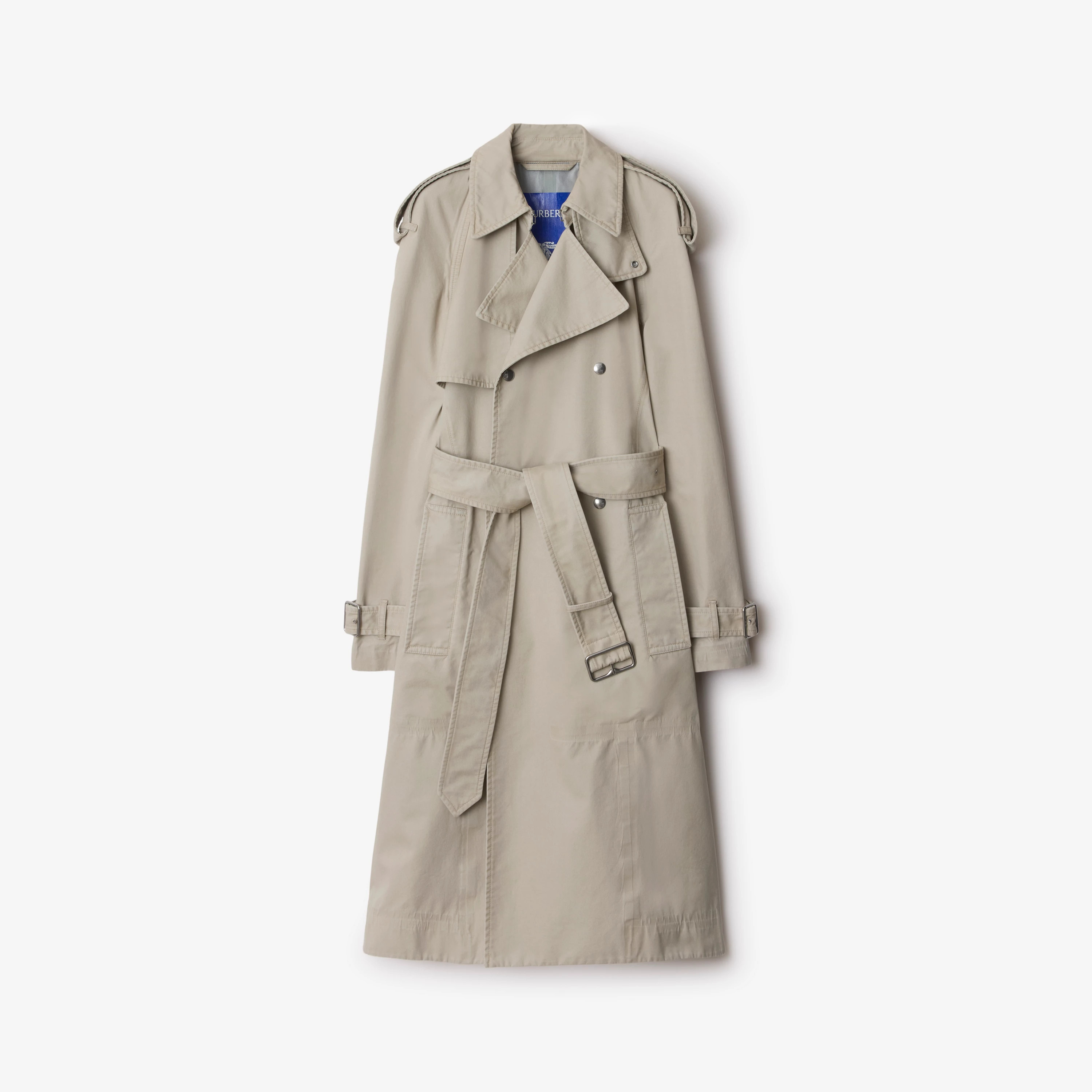 Long Cotton Trench Coat in Heron - Women, Nylon, Technical | Burberry® Official | Burberry (UK)