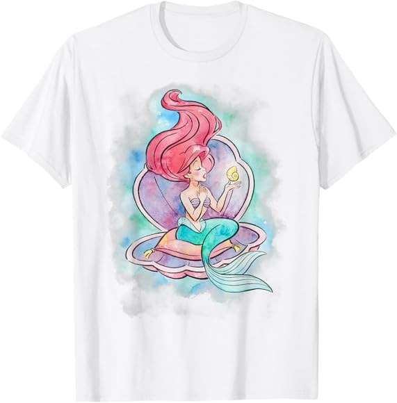 Disney The Little Mermaid Ariel In Shell Watercolor Pose T-Shirt | Amazon (US)