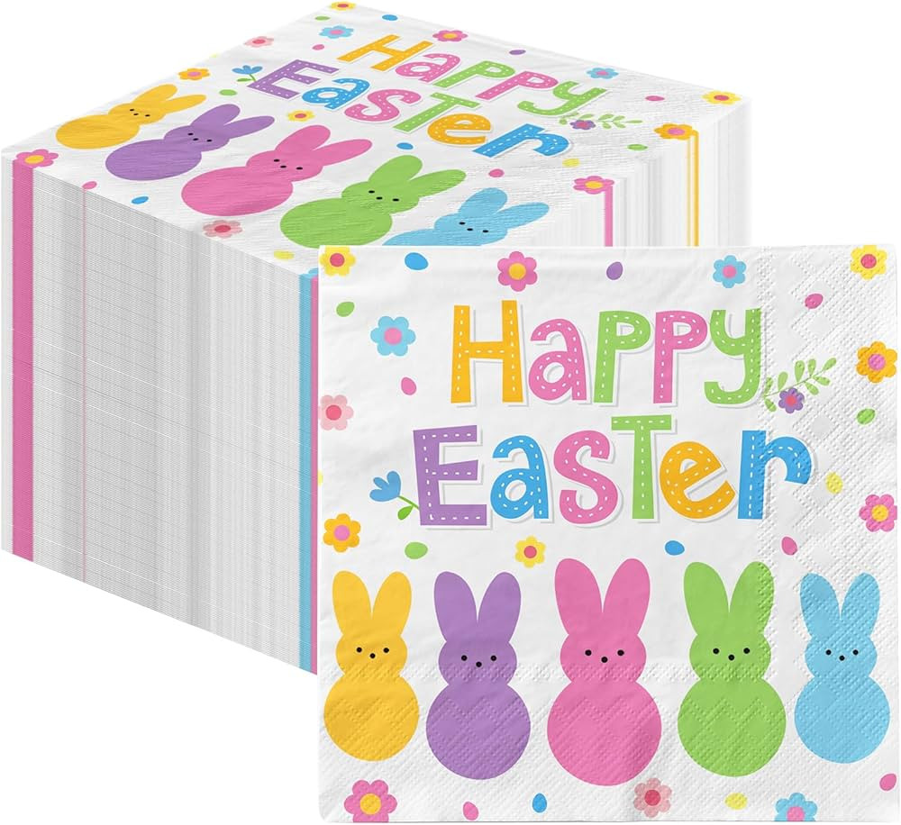 Easter Napkins,48pcs Bunny Napkin Disposable Easter Dinner Napkins Paper Decorations for Happy Ea... | Amazon (US)