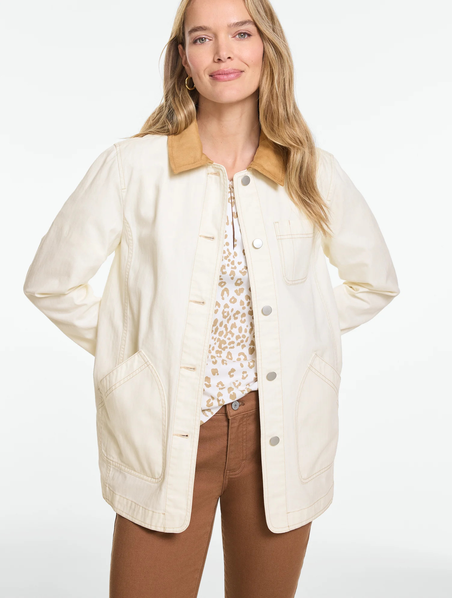 Plus Petite - Herringbone Utility Jacket - Ivory - 1X - 100% Cotton Talbots | Talbots