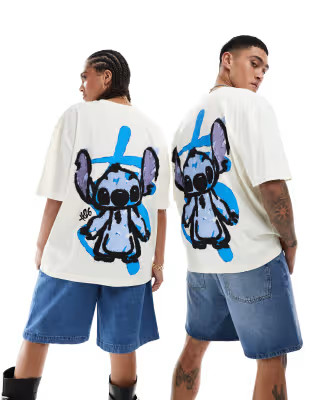 ASOS DESIGN Disney oversized unisex tee in off white with Stitch graffiti prints | ASOS (Global)