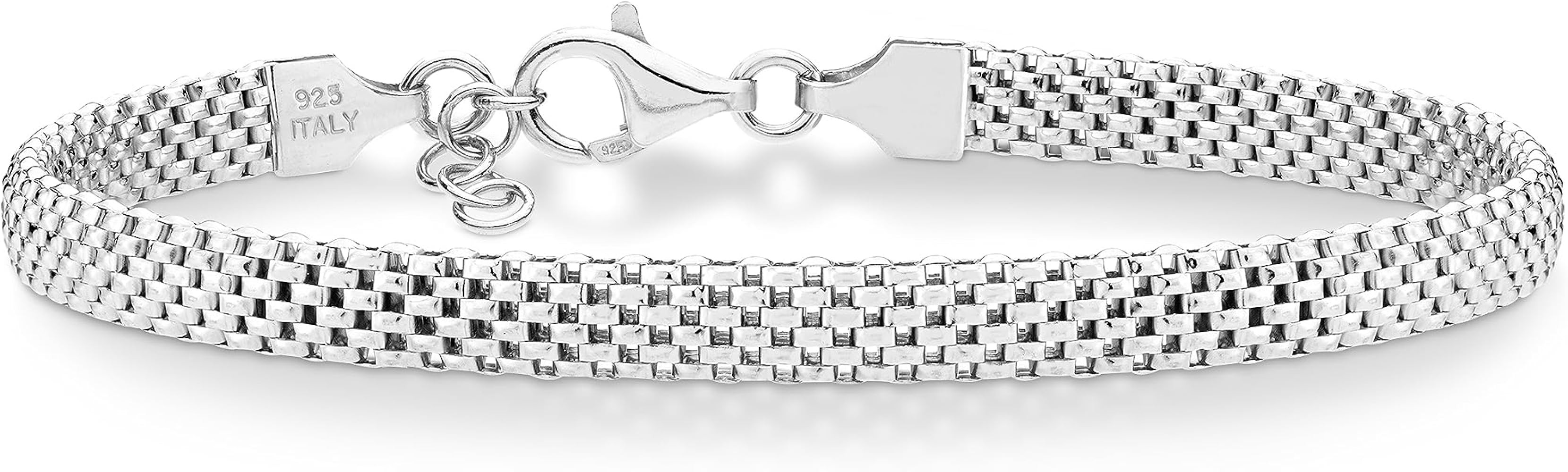 Miabella 925 Sterling Silver Italian 5mm Mesh Link Chain Bracelet for Women, Made in Italy | Amazon (US)