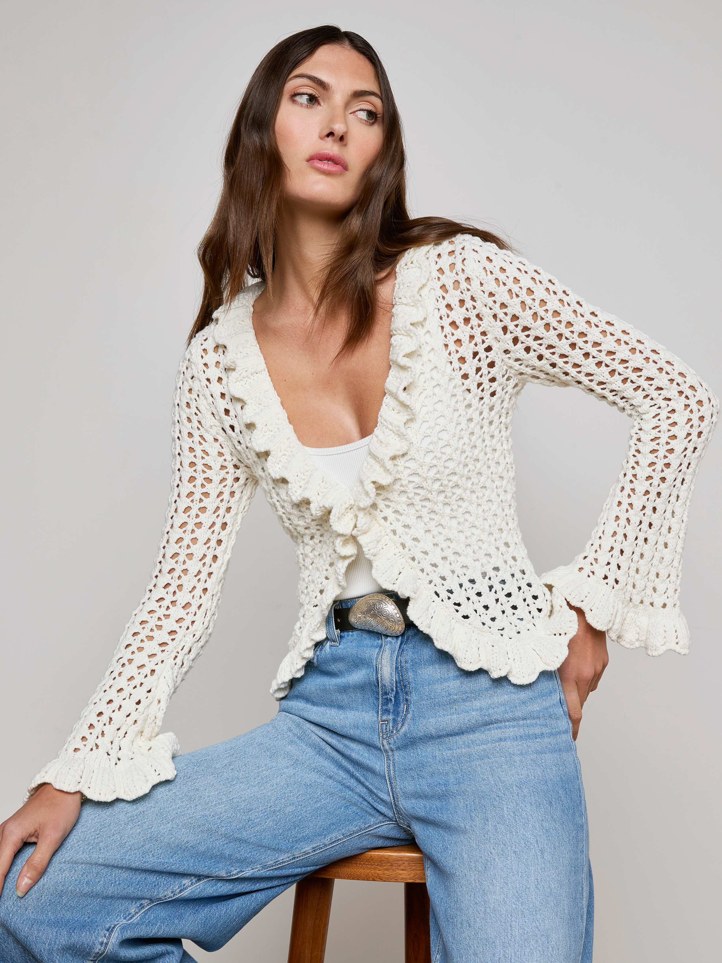 L'AGENCE - Solaris Crocheted Cardigan in Ivory | L'Agence