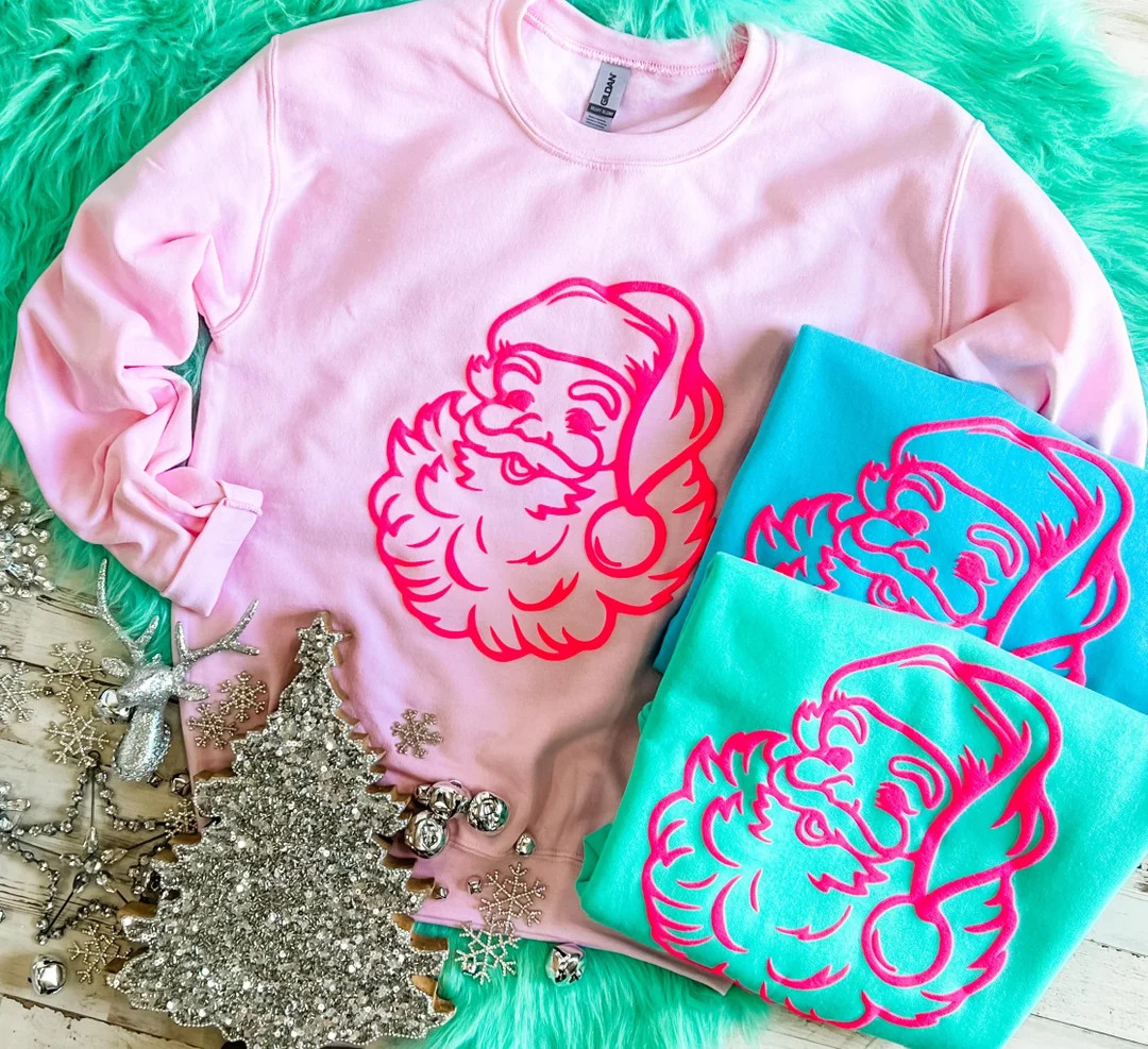 Santa PUFF Sweatshirt, Viral Sweatshirt, Santa Clause, Neon Christmas, Sweatshirt, Neon Santa Cla... | Etsy (US)