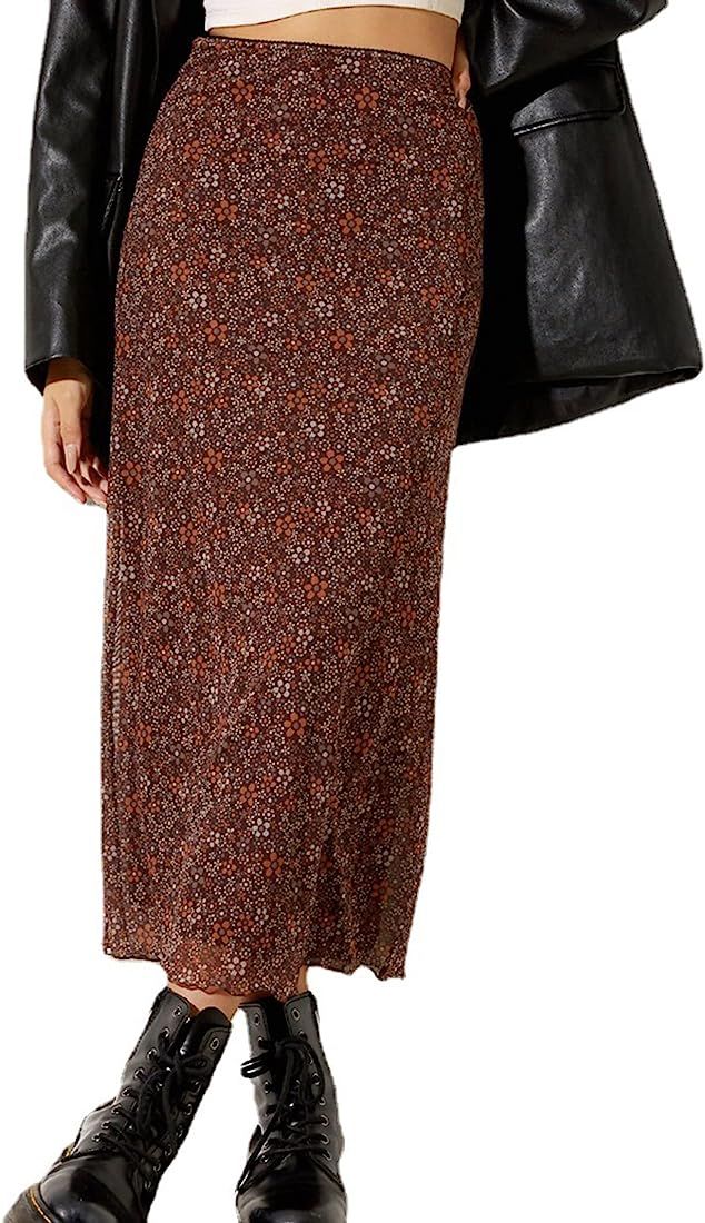 Avanova Women's Leopard Print Skirt Elastic High Waist Side Split Summer Beach Sexy Midi Skirt | Amazon (US)