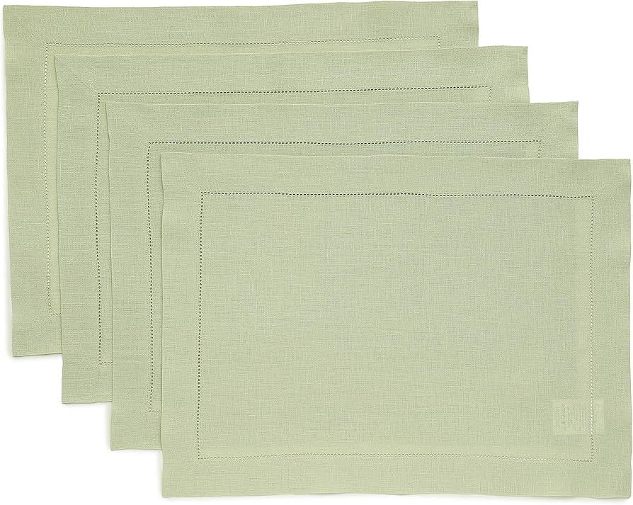 Solino Home Linen Placemats Set of 4 – 100% Pure Linen Sage Green Placemats, Classic Hemstitch ... | Amazon (US)