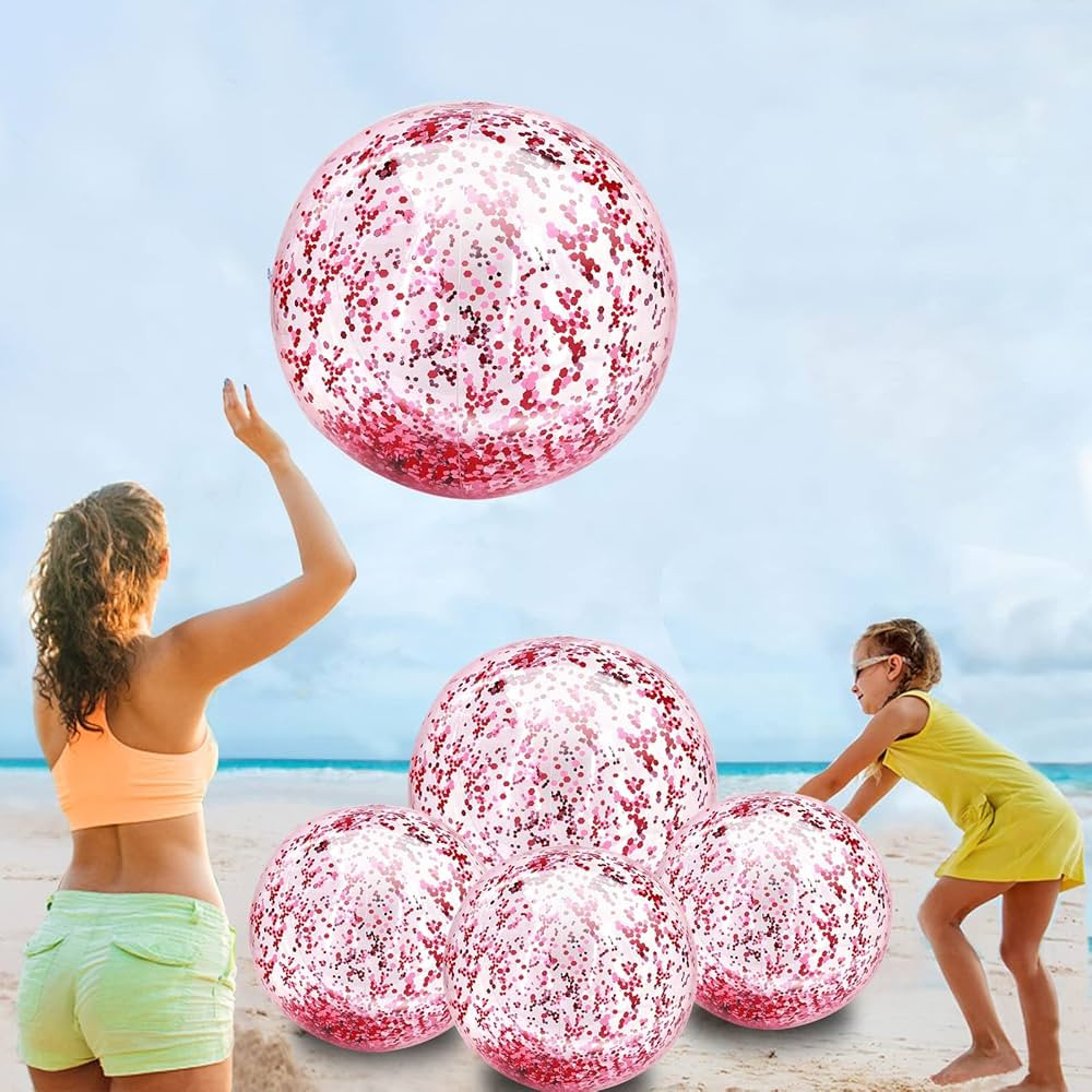 TURNMEON 5 Pack Sequins Beach Ball Jumbo Pool Toys Balls Giant Confetti Glitters Inflatable Clear... | Amazon (US)