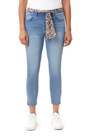 Kensie Belted Mid Rise Skinny Cropped Jeans in Pellegrini Leopard at Nordstrom Rack, Size 6 | Nordstrom Rack