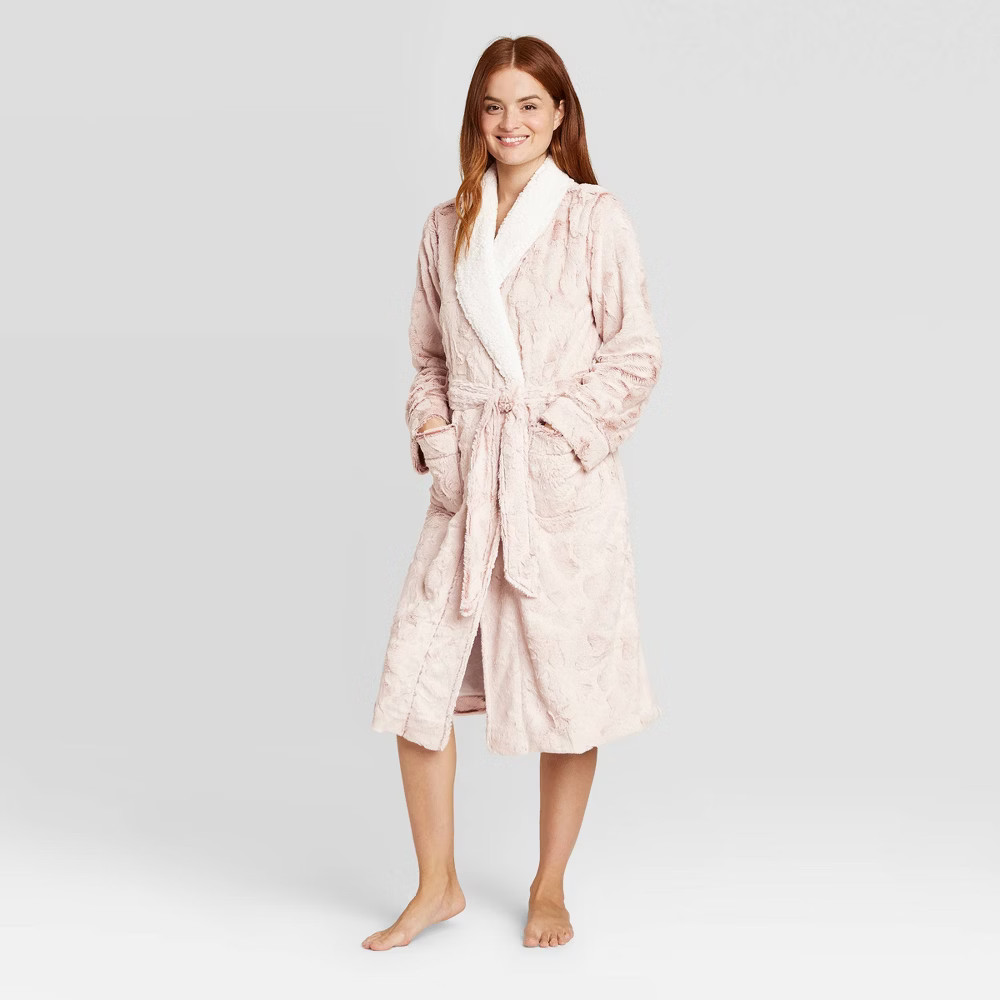 Women's Cozy Faux Fur Robe - Stars Above Pink XS/S | Target