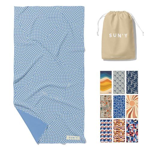 SUN'Y Microfiber Beach Towel - Quick Dry Towel, Sand Free Beach Towel, Compact Travel Beach Towel, Lightweight Beach Towel with Bag - Large Beach Towel (63” x 31.5”), Raindrop | Amazon (US)