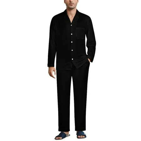SKYSONIC Comfortable Men s Pajama Set - Imitation Cotton Fabric Black Solid Color Mens Pajamas Set Long Sleeve Pjs Sets Sweatshirt and Pants Sleepwear Loungewear S | Walmart (US)