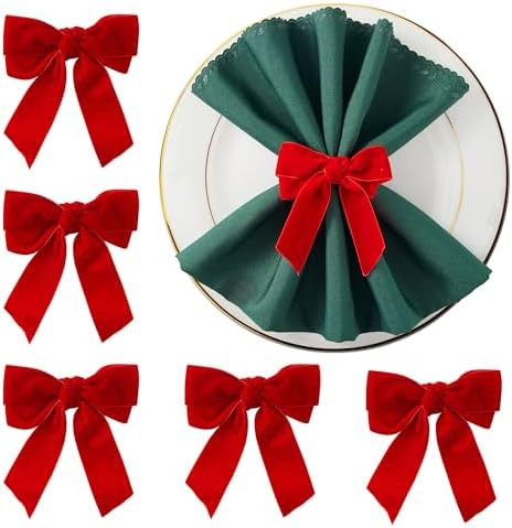 APTWOW Christmas Napkin Rings Set of 6 - Red Bow Velvet Napkin Holders, Chic Xmas Holiday Napkin ... | Amazon (US)