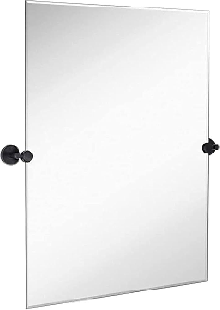 Hamilton Hills 30x40 inch Frameless Pivot Mirrors for Bathrooms with Matte Black Rounded Wall Bra... | Amazon (US)