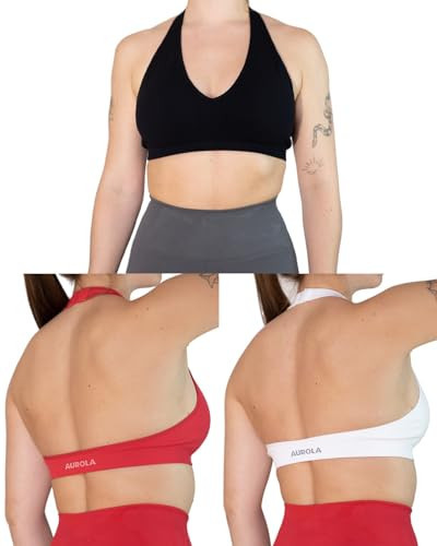 AUROLA Moon 3 Pieces Pack Sets Seamless Halter Backless Sport Bra for Women Adjustable Padded Active Workout Gym Yoga Crop Top | Amazon (US)