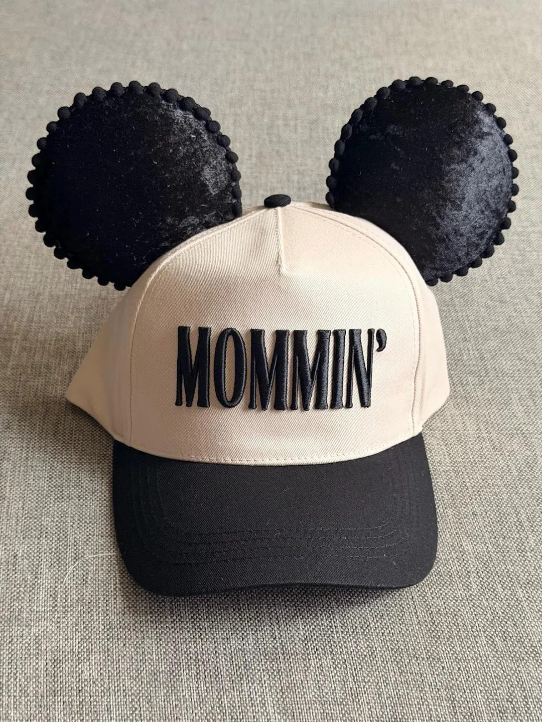 Mommin’ Mickey Ear Hat | Disney Mom Baseball Cap | Black Velvet Ears Pom Pom Disney Hat | Handm... | Etsy (US)