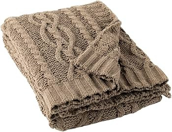 Battilo Camel Tan Throw Blanket for Couch,51"x67", Cable Chenille Knitted Throw Blankets for Bed,... | Amazon (US)