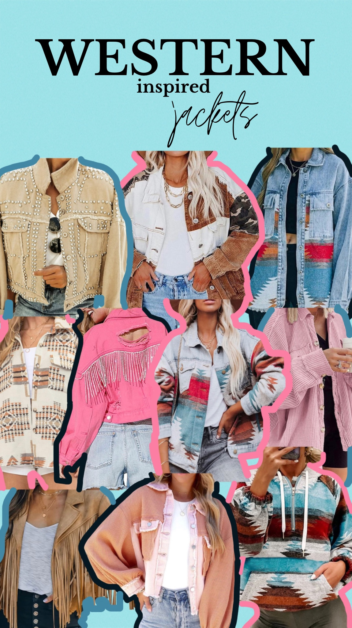 WESTERN FASHION JACKET INSPO
#aztec pattern #corduroy #fringe
bedazzled jacket. aztec pattern jacket. pink western jacket. cow print. corduroy material. 💘💘💘

#LTKunder100 #LTKunder50 #LTKstyletip