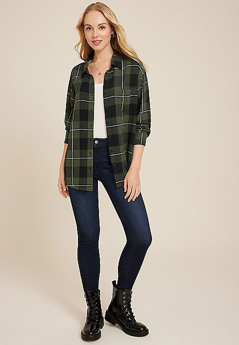 Pucker Plaid Button Up Shirt | Maurices