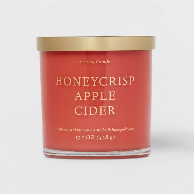 15.1oz Honeycrisp Apple Cider Solid Color Glass Candle Red - Opalhouse™ | Target