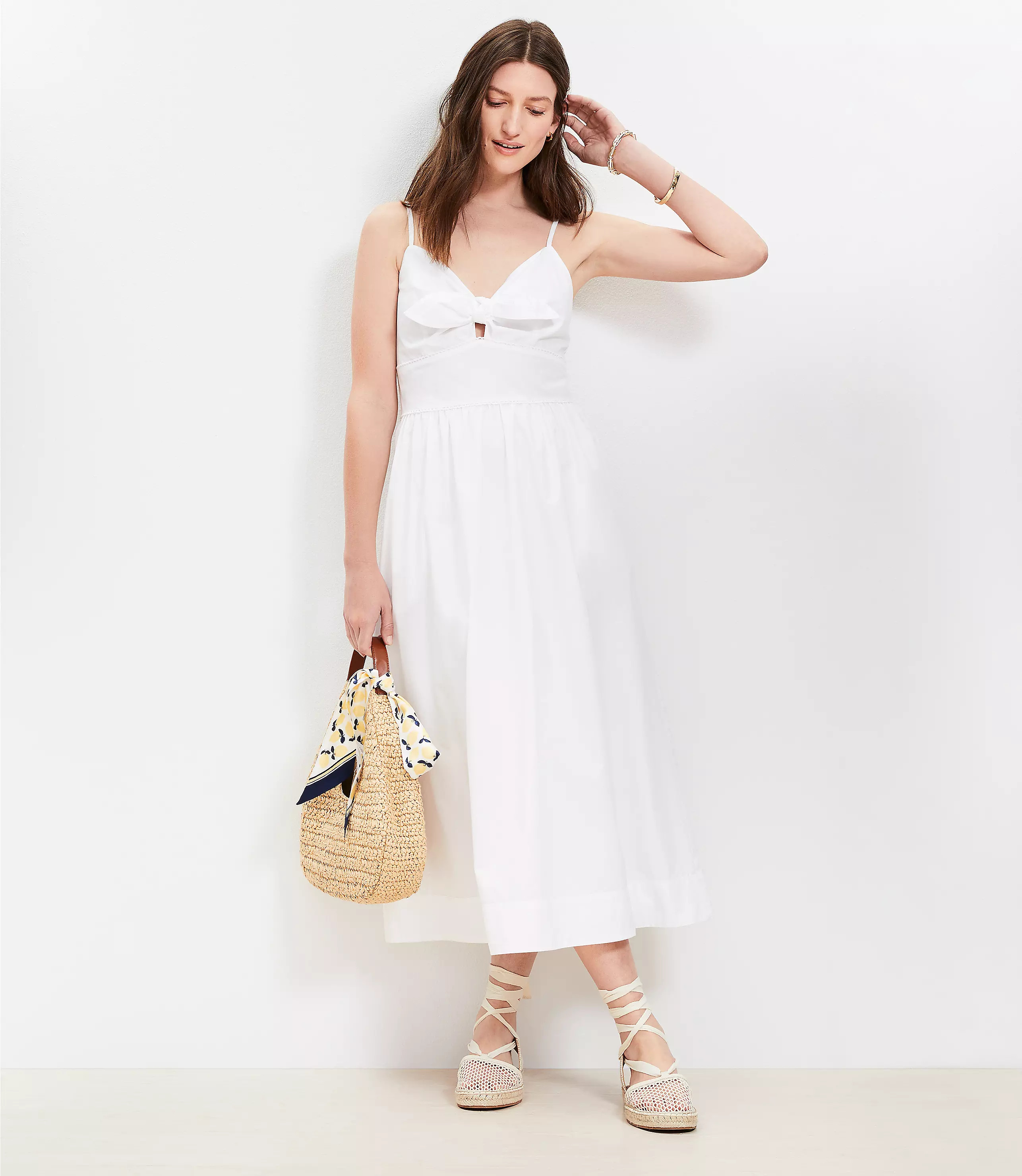 Petite Tie Poplin Midi Pocket Dress | LOFT