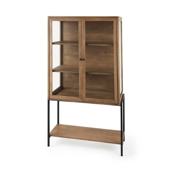 Arelius 36L x 18W x 63H Light Brown Wood W/ Black Metal Base Display Cabinet - 36.0L x 18.0W x 63... | Bed Bath & Beyond