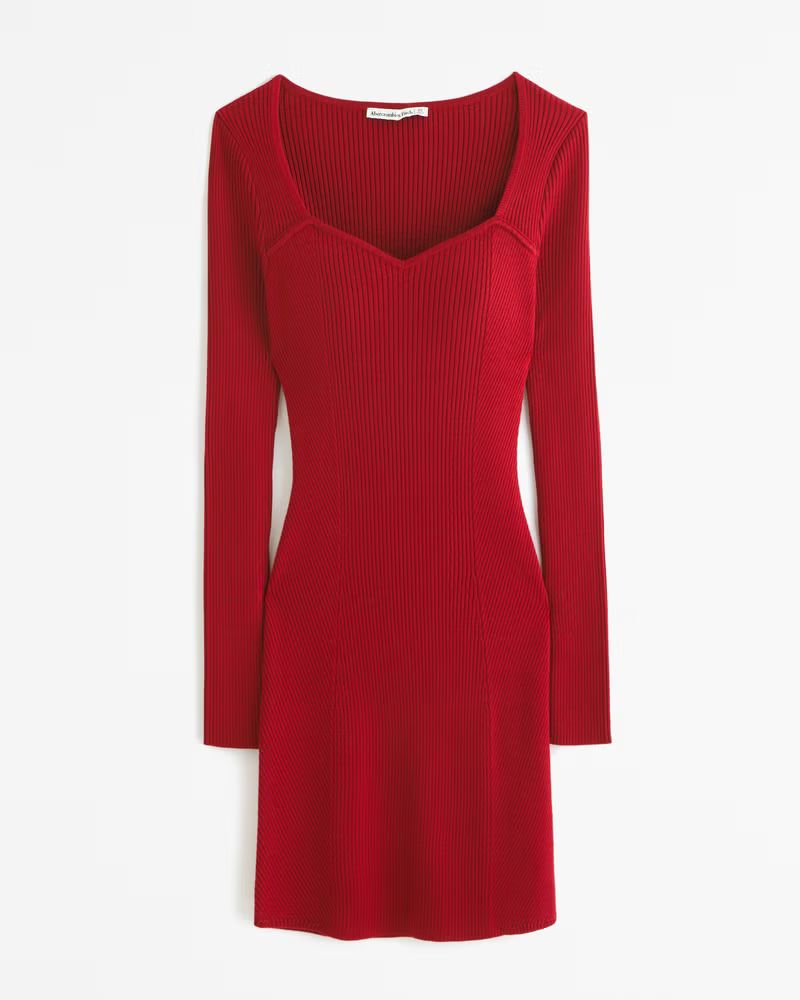Long-Sleeve Sweetheart Mini Sweater Dress | Abercrombie & Fitch (US)