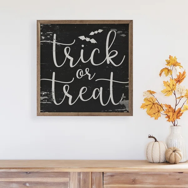 Trick Or Treat Bats Black Framed On Wood Textual Art | Wayfair North America