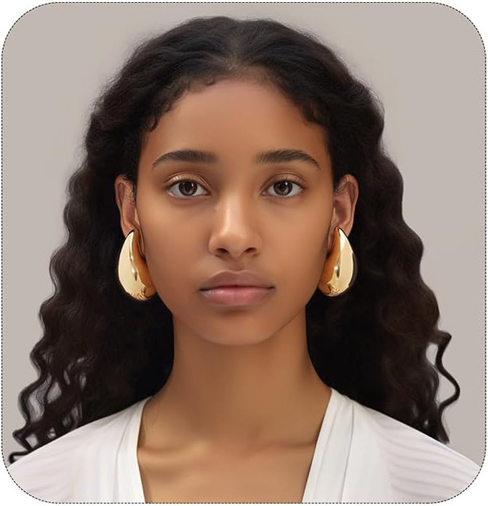 Chunky Gold Hoop Earrings for Women, Extra Large Dop Earrings Dupes Lightweight Waterdrop Teardro... | Amazon (US)