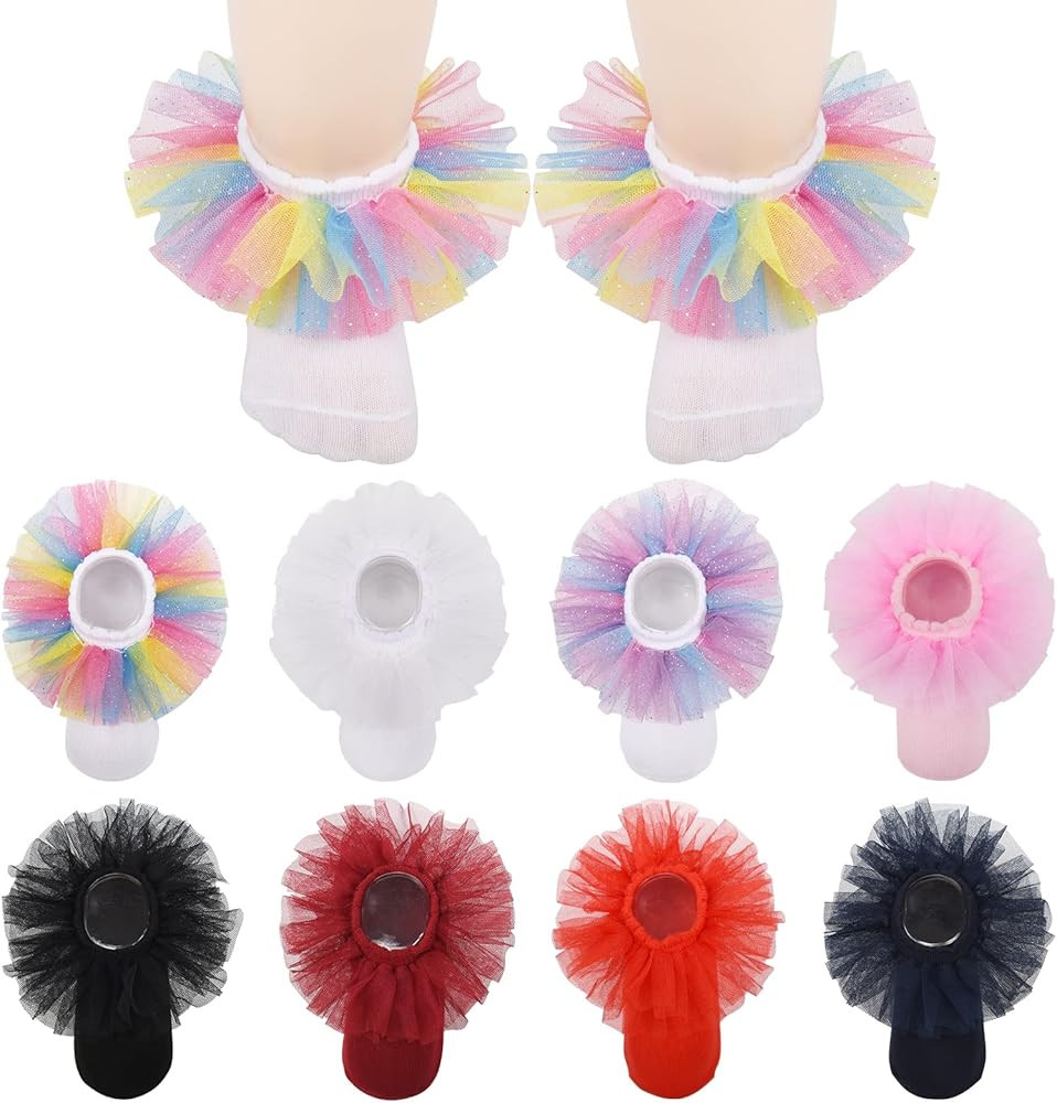 8 pairs girls ruffle socks lace ruffle princess dress socks newborns/babies/toddlers/little girls | Amazon (US)