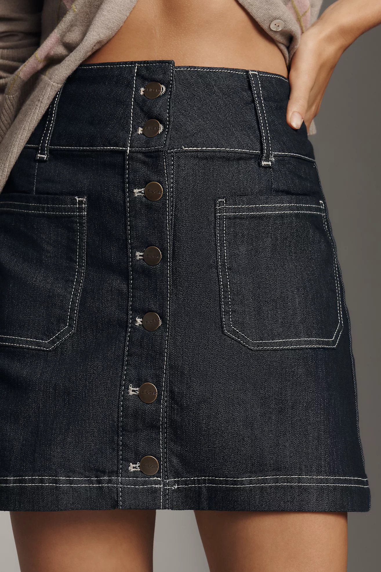 Pilcro Button-Front Denim Mini Skirt | Anthropologie (US)