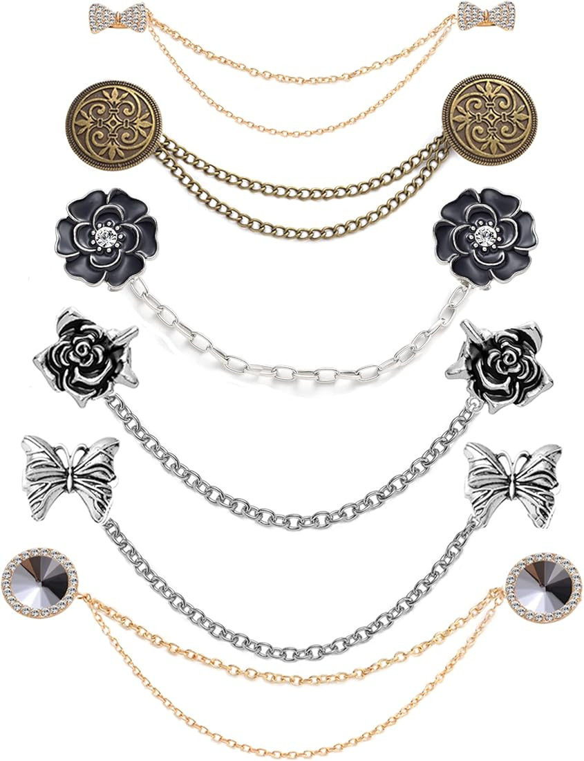 Ofeiyaa 6 Pcs Antique Sweater Shawl Clip Chain Renaissance Style Rose Bowknot Brooch Flowers Wing... | Amazon (US)