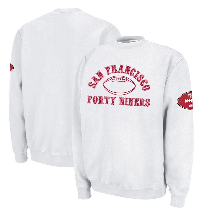 Men's San Francisco 49ers Mitchell & Ness White Faithful Crewneck Fleece Sweater | NFL Shop