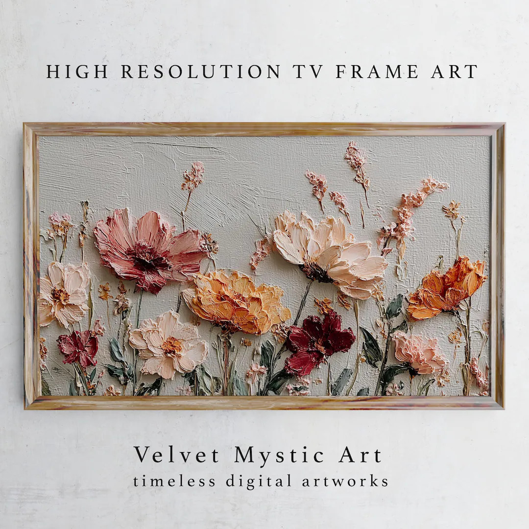 Textured Floral Samsung Frame TV Art, Vintage Meadow Painting (Digital Download) | Etsy (US)