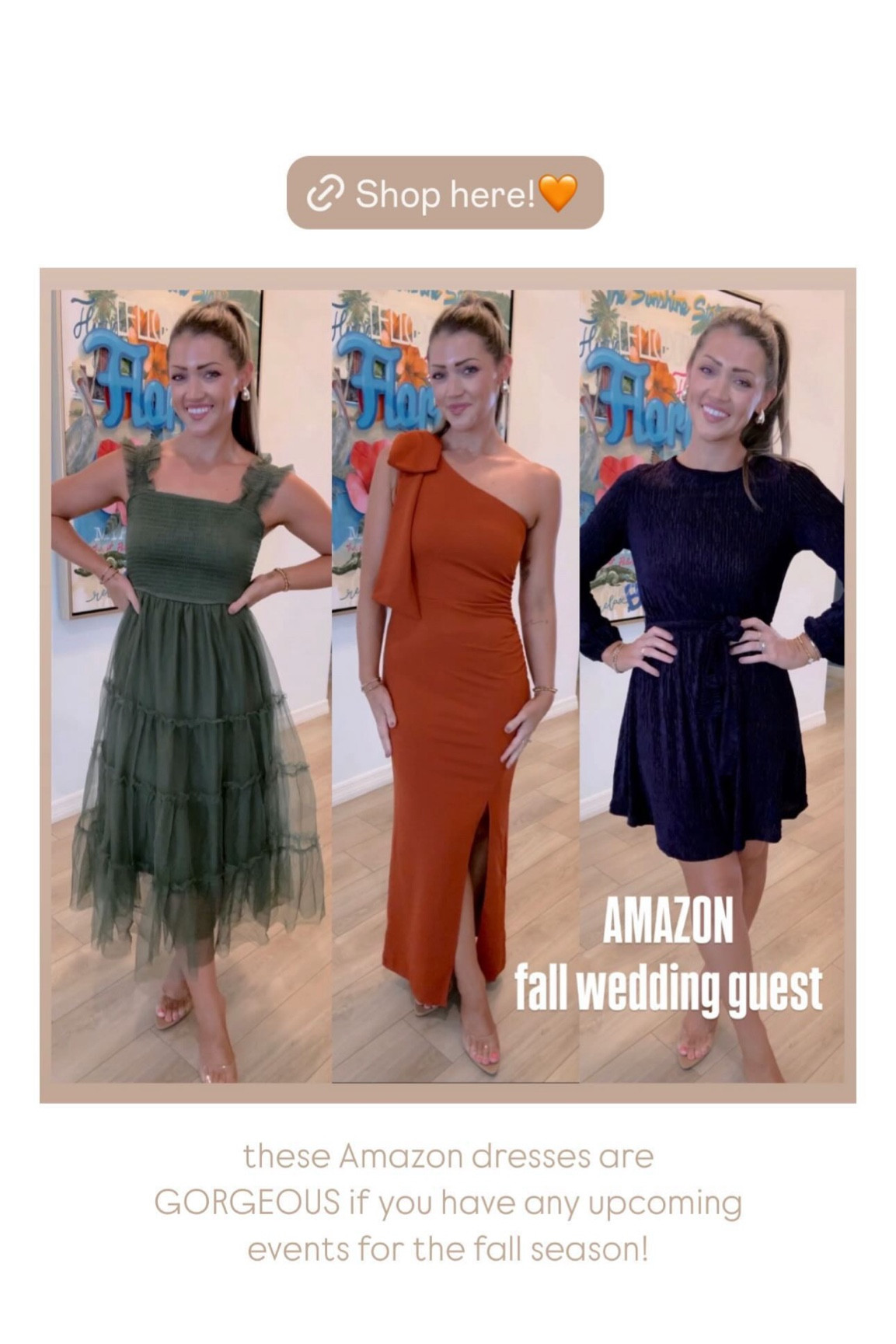 these Amazon dresses are GORGEOUS if you have any upcoming events for the fall season! I’m in my true small in them all. 
Fall wedding guest
Wedding guest dress
Fall events 