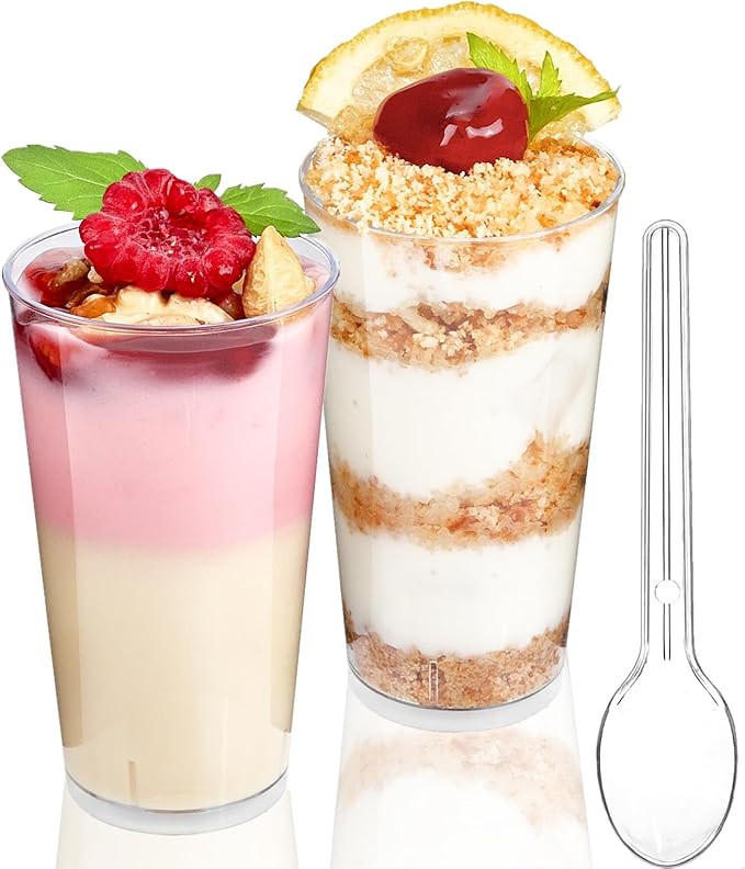 TOFLEN 50 Pack 3 oz Round Mini Dessert Cups with Spoons Clear Plastic Dessert Shooter Cups for fo... | Amazon (US)