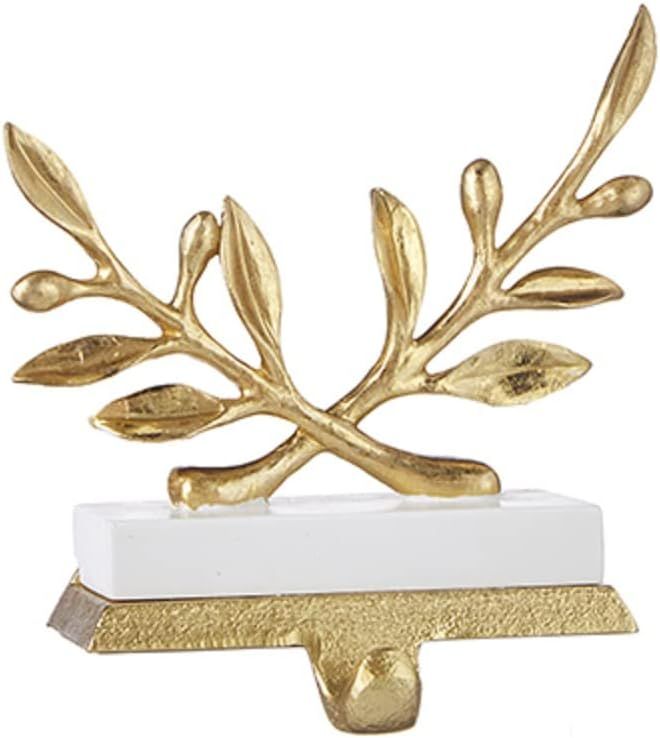 RAZ Imports 2022 Evergreen & Gold 7" Gold Laurel Leaf Stocking Holder | Amazon (US)