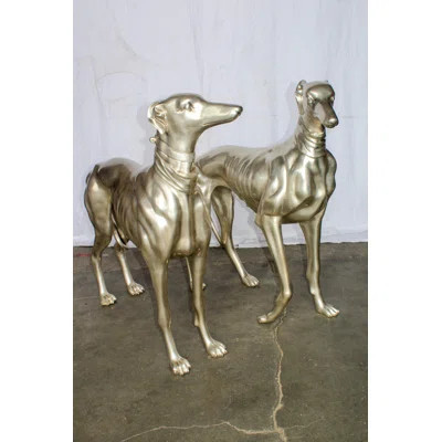 Nifao Collection Pair of Greyhound Dogs Bronze Statues, Silver Plated Finish 48" x 12" x 40"H | Wayfair North America