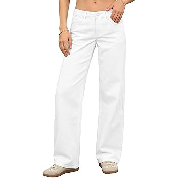 ELLEVEN Women's Low-Rise Baggy Jeans, High Stretchy Y2K Wide Leg Jeans Boyfriend Straight Leg Den... | Amazon (US)