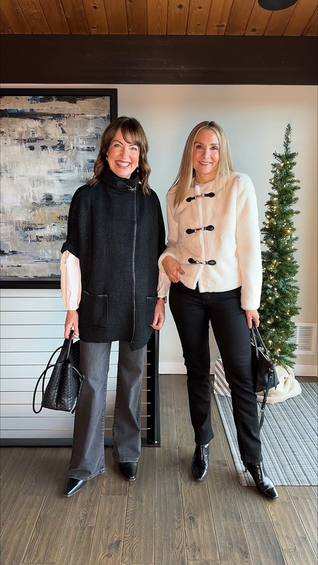 Comment SHOP for links! 🛍️
Trend alert! 
-capes
-toggle closures
-faux fur jackets 
We found these fun trends for very affordable prices! Sometimes if you’re not sure about a trend it’s best to try it at a lower price point. My cape and Julie’s jacket both have toggle closures, and they’re both chic additions to your winter wardrobe! 
It’s crunch time! How are you doing with your Christmas prep??🎁🎄
How to Shop: 🛍️
-Comment SHOP for outfit links!
-Click the link in our bio to shop!
-Watch our stories for links!

Cape, toggle jacket, faux fur jackets, black denim, Quince bag, Kohl’s

#LTKootd #LTKOver40 #LTKFindsUnder100