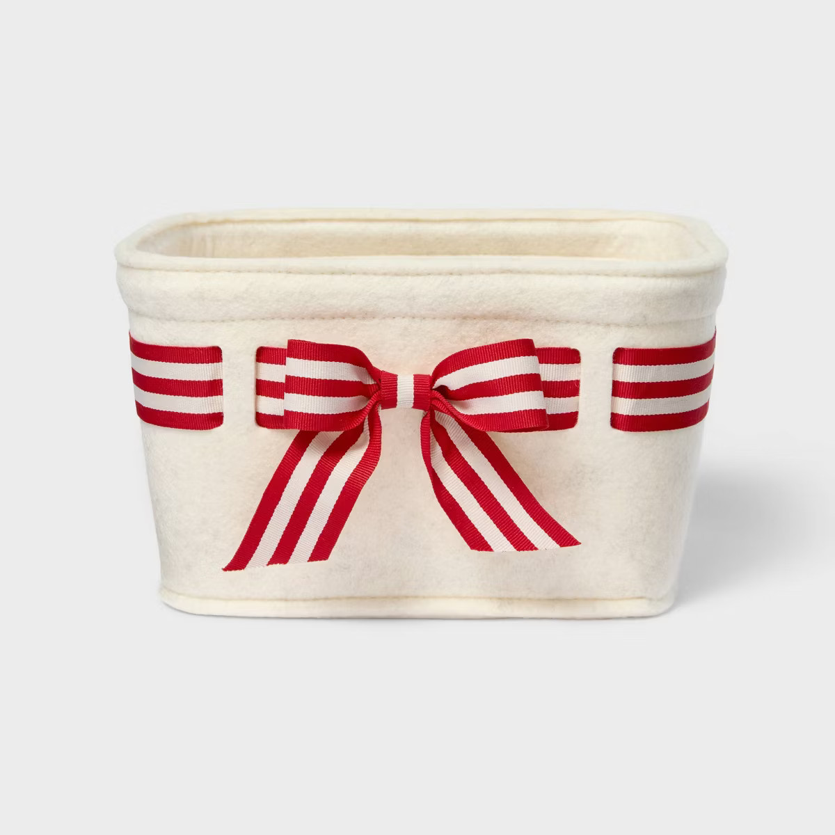 Holiday Basket Felt Ivory with Stripe Red Bow - Threshold™ | Target