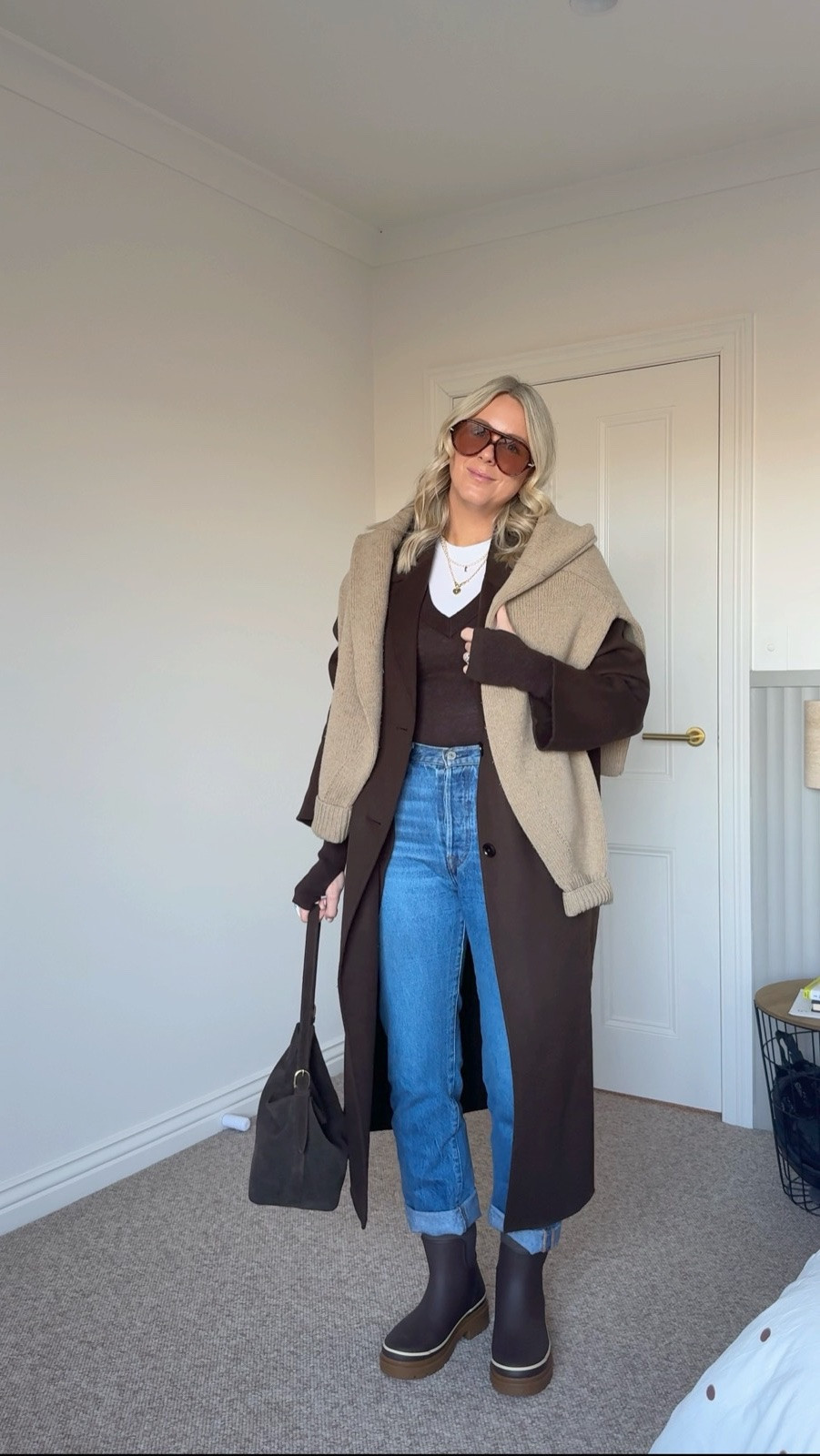 How to style gumboots for a cold day. I’m in a 30/12 in the jeans, medium in the chocolate knit and a large in the coat x

#LTKaustralia #LTKautumn #LTKstyletip