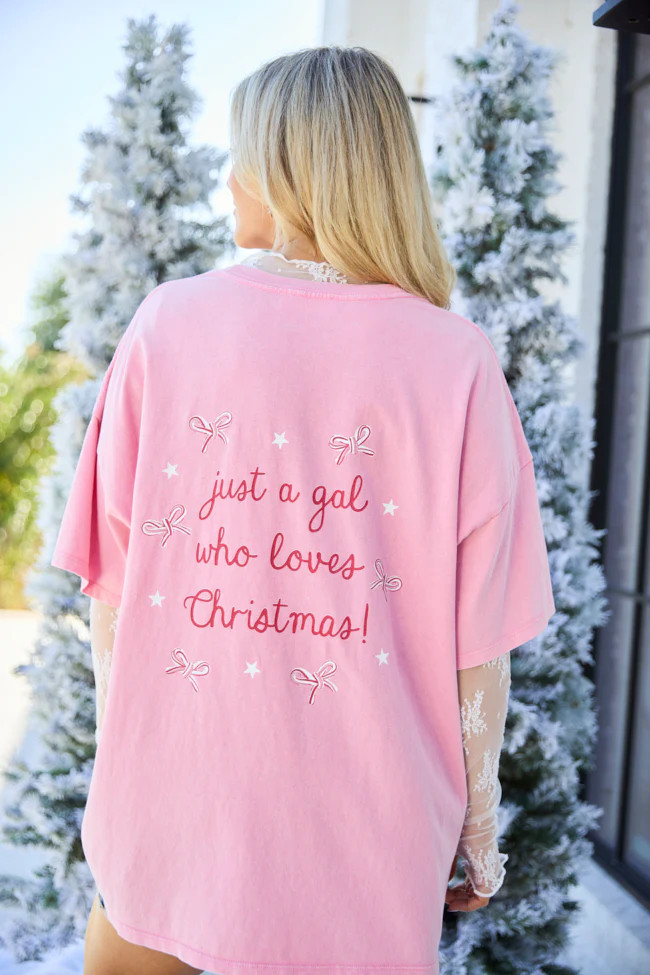 Christmas Loving Gal Pink Oversized Graphic Tee | Pink Lily