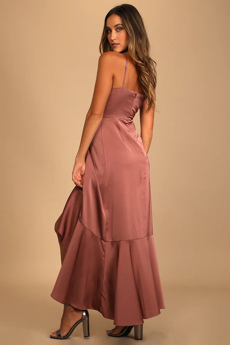 Enchanted Moments Mauve Pink Satin Ruffled High-Low Dress | Lulus