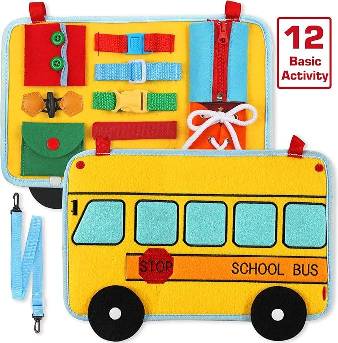 Busy Board, School Bus Style Activity Board(12 Basic Skill), for Fine Motor and Learn to Dress, E... | Amazon (US)