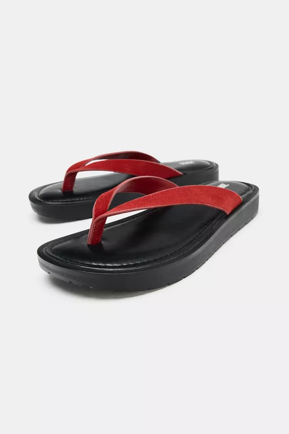 CONTRAST LEATHER SANDALS | Zara UK