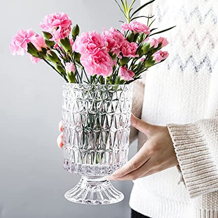 Glass Vase, Embossed Big Base Vase, Flower Vase Decorative for Home Office Wedding Holiday Party ... | Amazon (US)